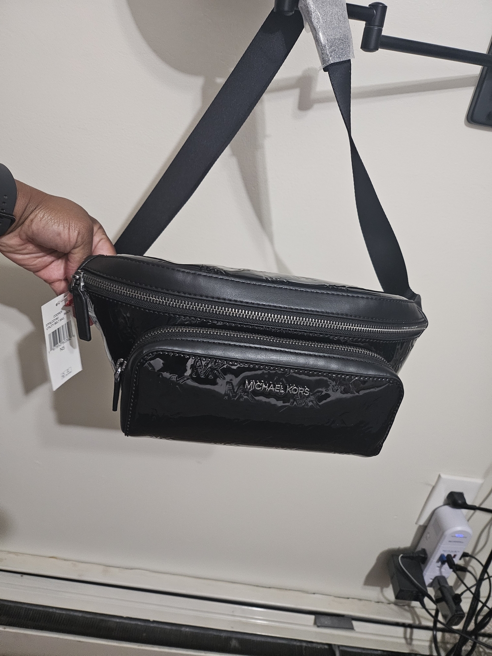 Michael Kors Black Patent Leather Crossbody Belt Bag